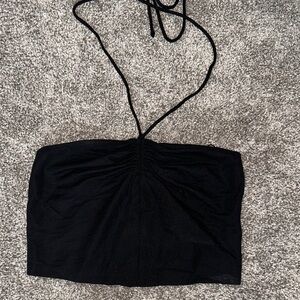 Black cropped halter tie top